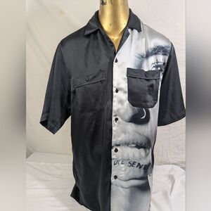 Full Send Men's Tattoo Lip B&M Front Button Short Sleeve Shirt Size Medium